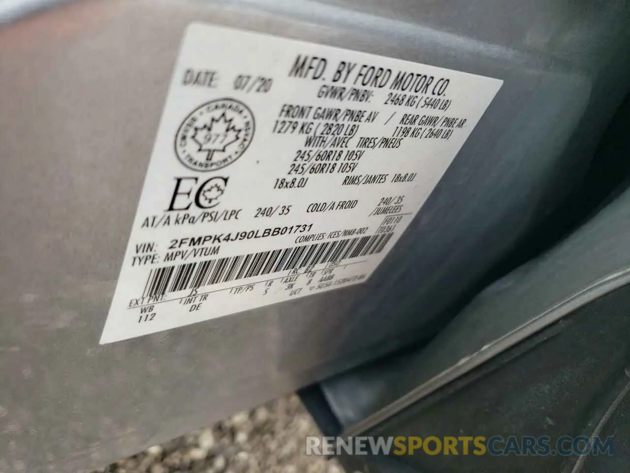13 Фотография поврежденного автомобиля 2FMPK4J90LBB01731 FORD EDGE 2020
