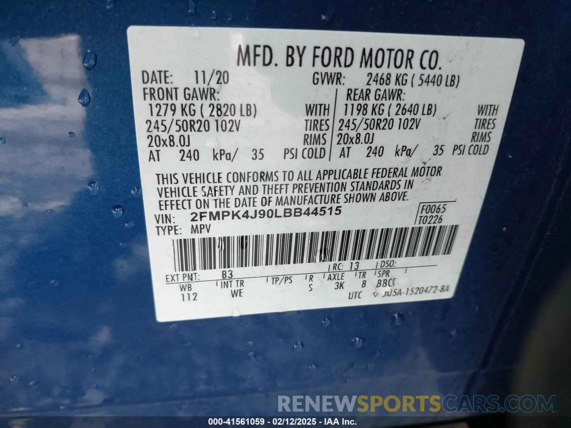 9 Photograph of a damaged car 2FMPK4J90LBB44515 FORD EDGE 2020
