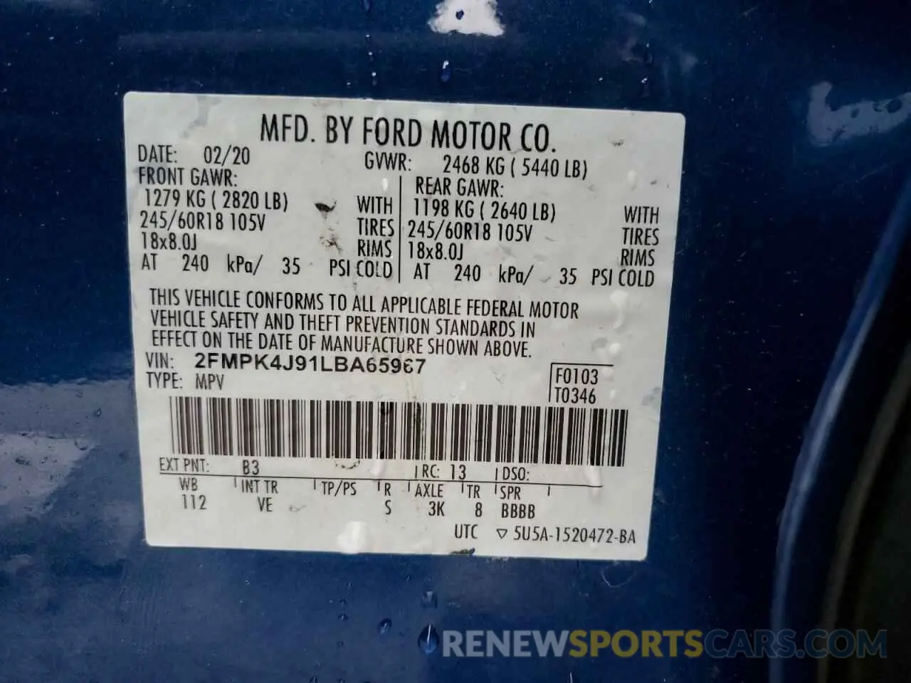 13 Photograph of a damaged car 2FMPK4J91LBA65967 FORD EDGE 2020