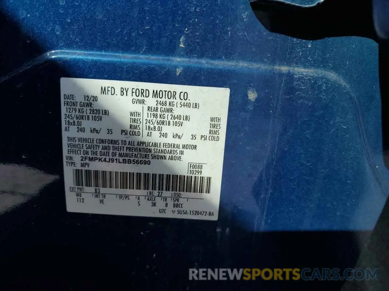 13 Photograph of a damaged car 2FMPK4J91LBB56690 FORD EDGE 2020