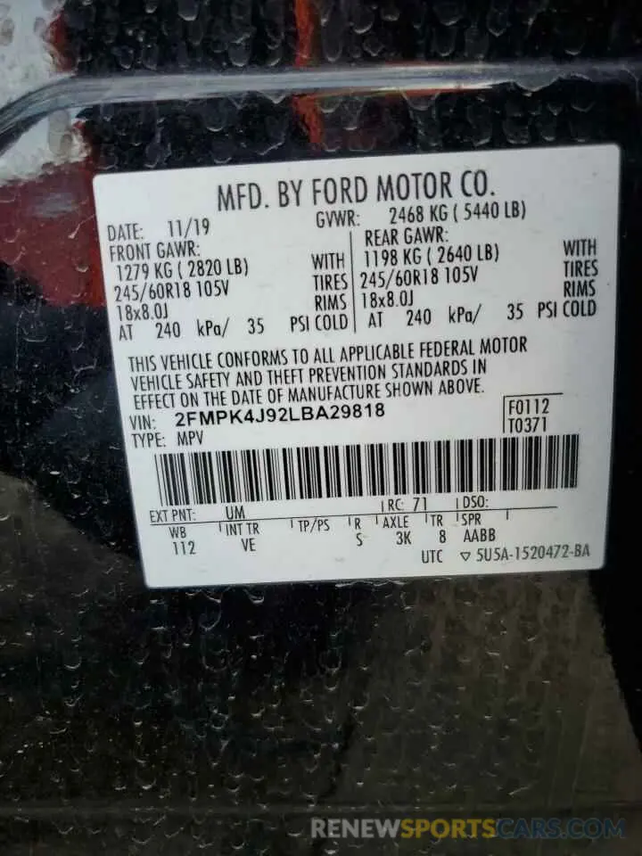13 Фотография поврежденного автомобиля 2FMPK4J92LBA29818 FORD EDGE 2020