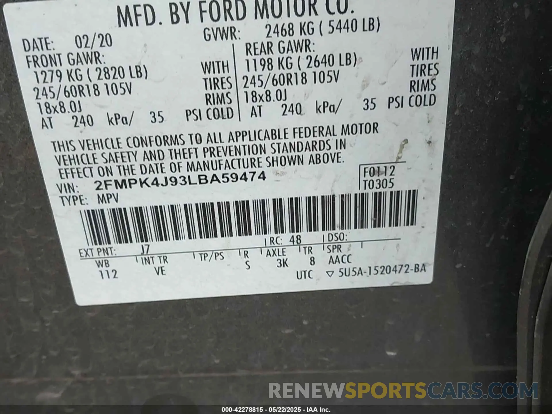 9 Photograph of a damaged car 2FMPK4J93LBA59474 FORD EDGE 2020