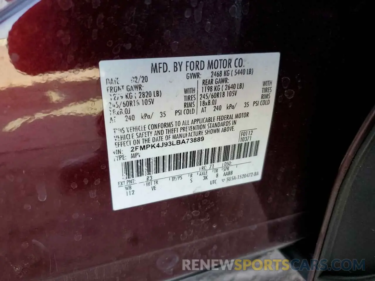 13 Photograph of a damaged car 2FMPK4J93LBA73889 FORD EDGE 2020