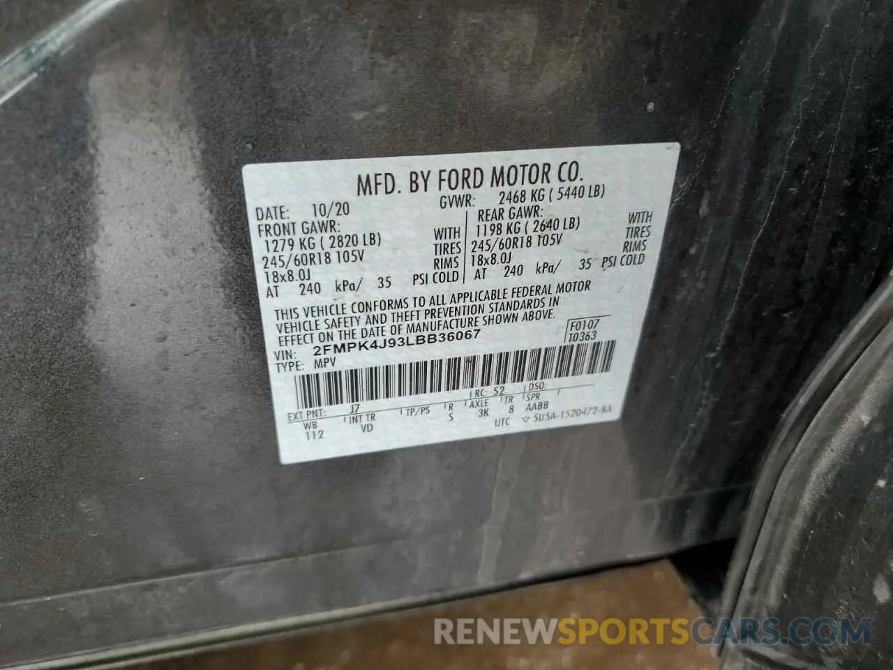 12 Photograph of a damaged car 2FMPK4J93LBB36067 FORD EDGE 2020