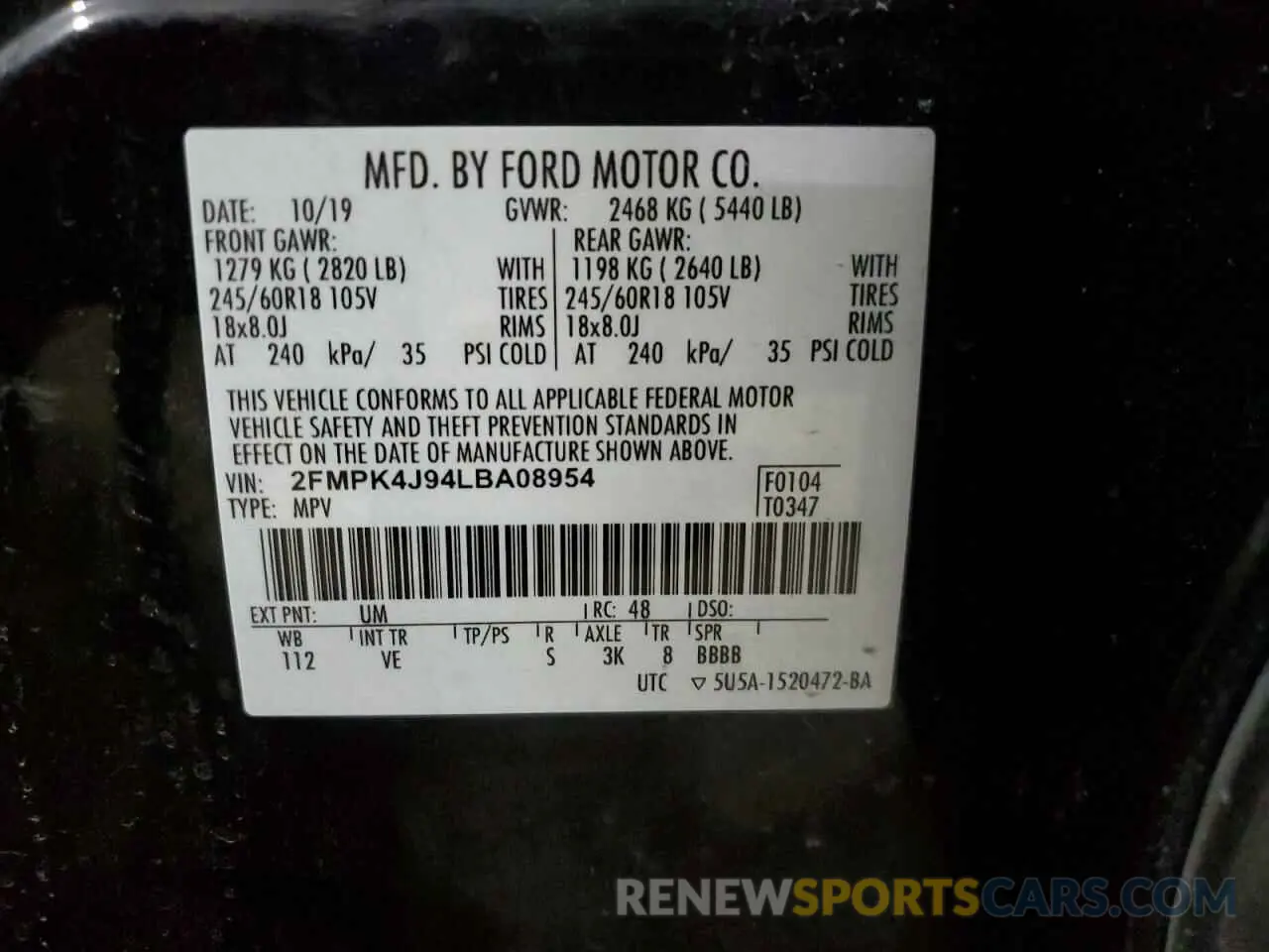 13 Фотография поврежденного автомобиля 2FMPK4J94LBA08954 FORD EDGE 2020