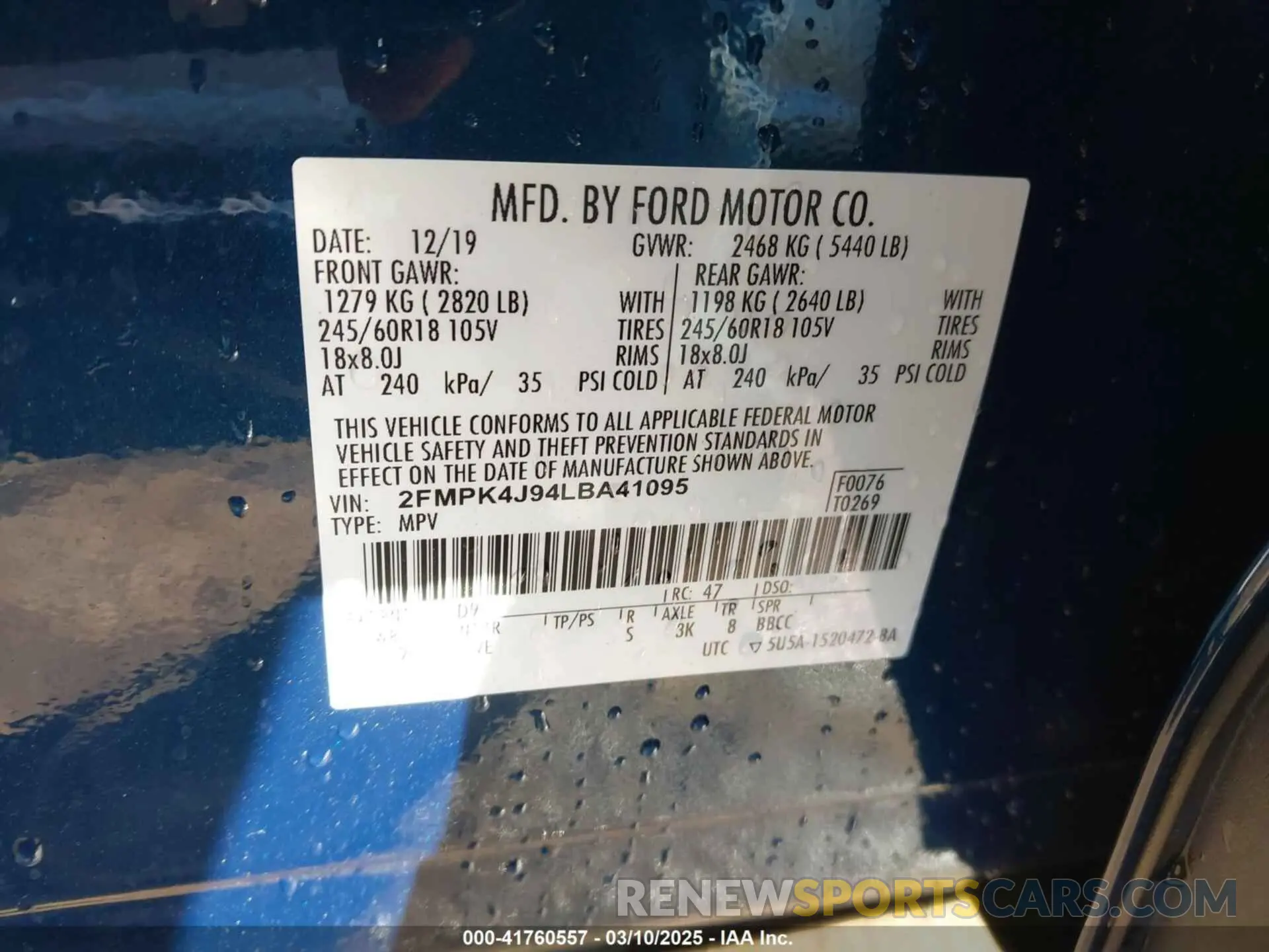 9 Photograph of a damaged car 2FMPK4J94LBA41095 FORD EDGE 2020
