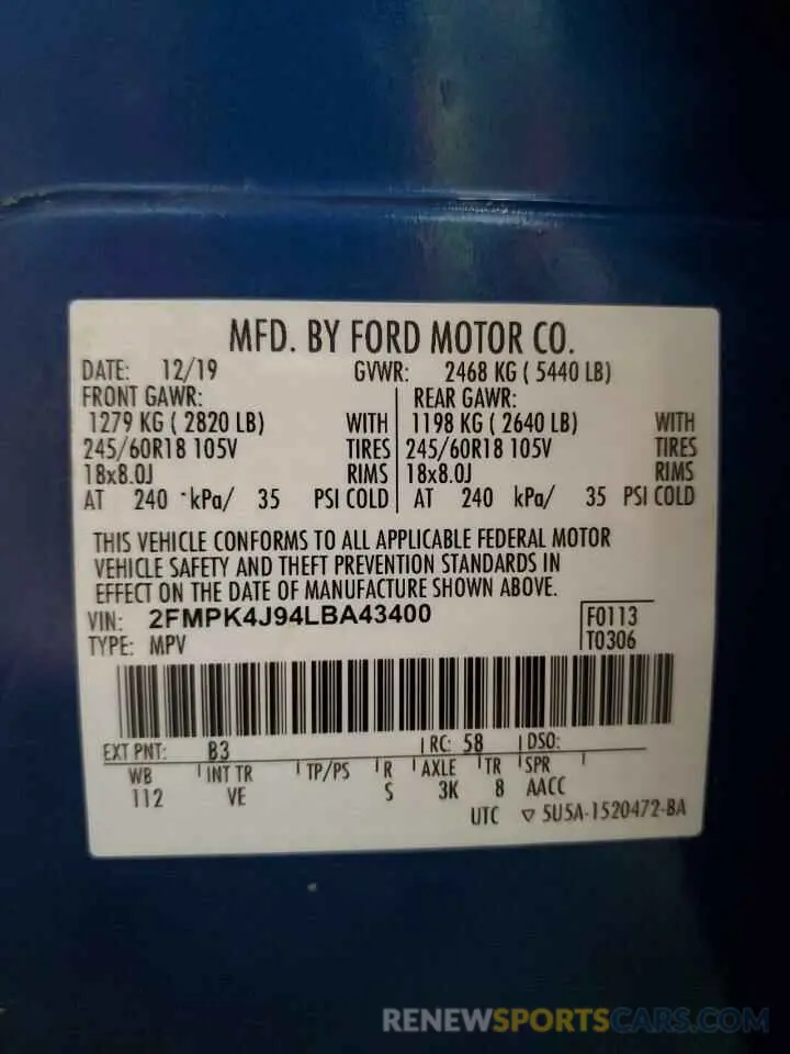 15 Фотография поврежденного автомобиля 2FMPK4J94LBA43400 FORD EDGE 2020