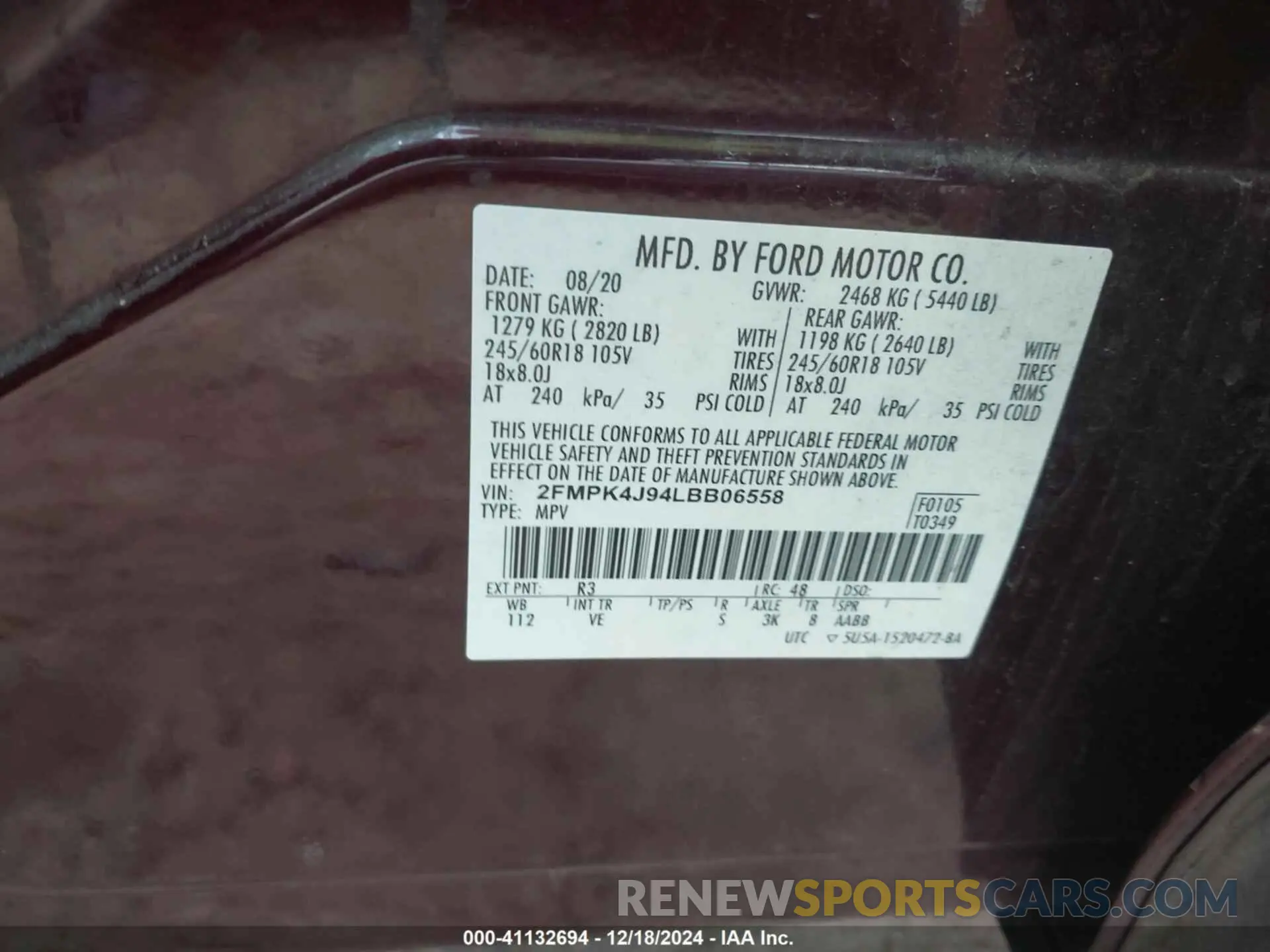 9 Фотография поврежденного автомобиля 2FMPK4J94LBB06558 FORD EDGE 2020