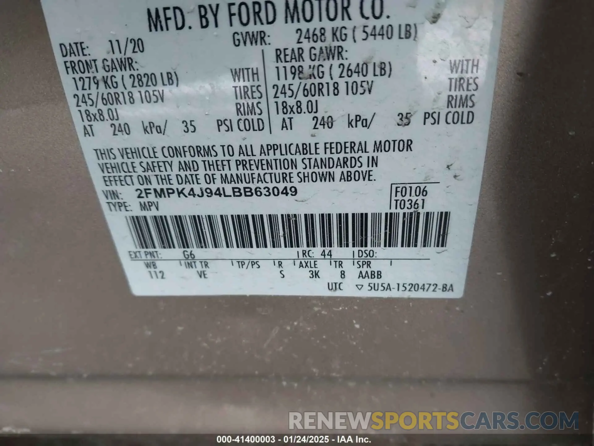 9 Photograph of a damaged car 2FMPK4J94LBB63049 FORD EDGE 2020