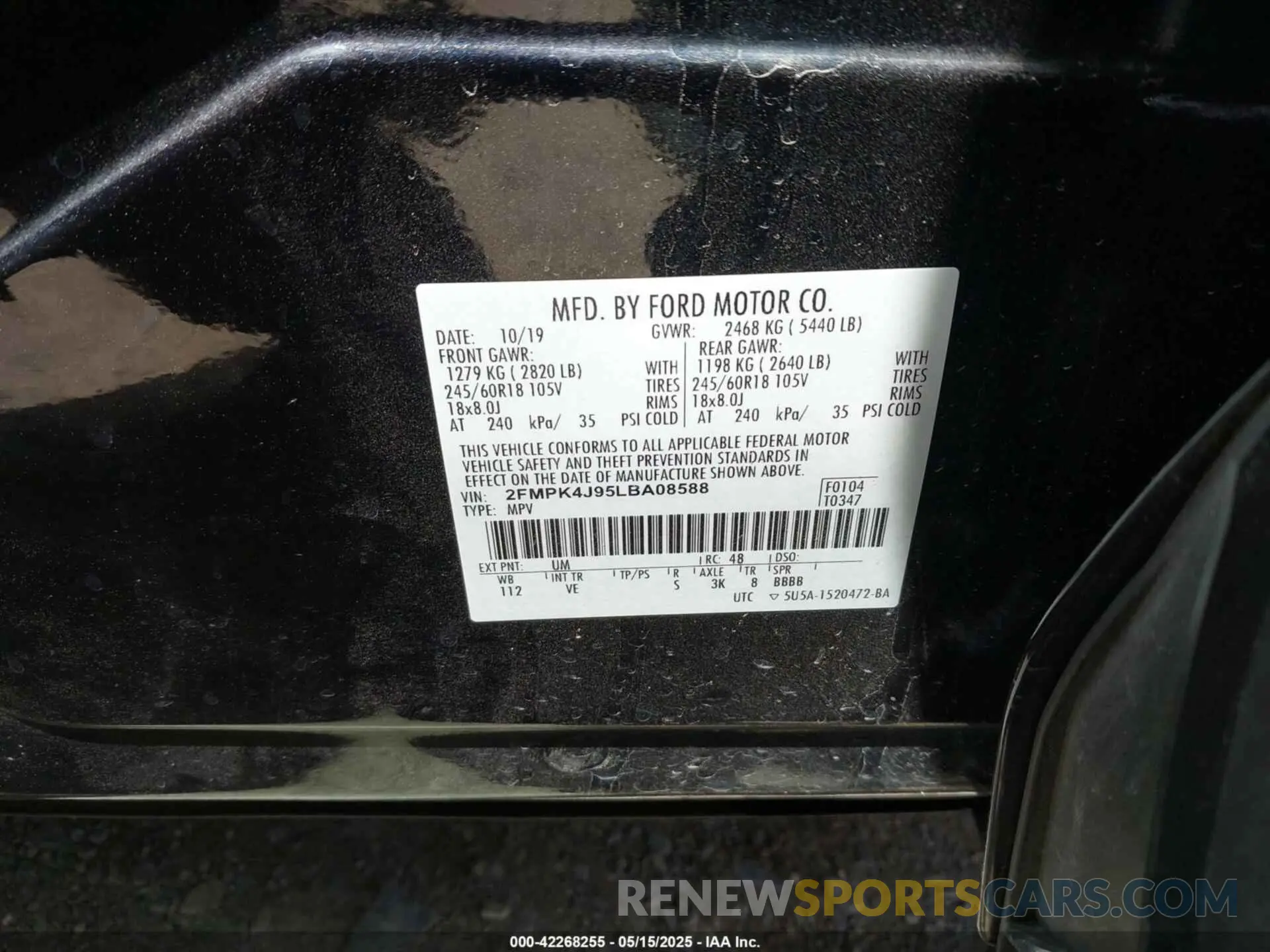 9 Фотография поврежденного автомобиля 2FMPK4J95LBA08588 FORD EDGE 2020