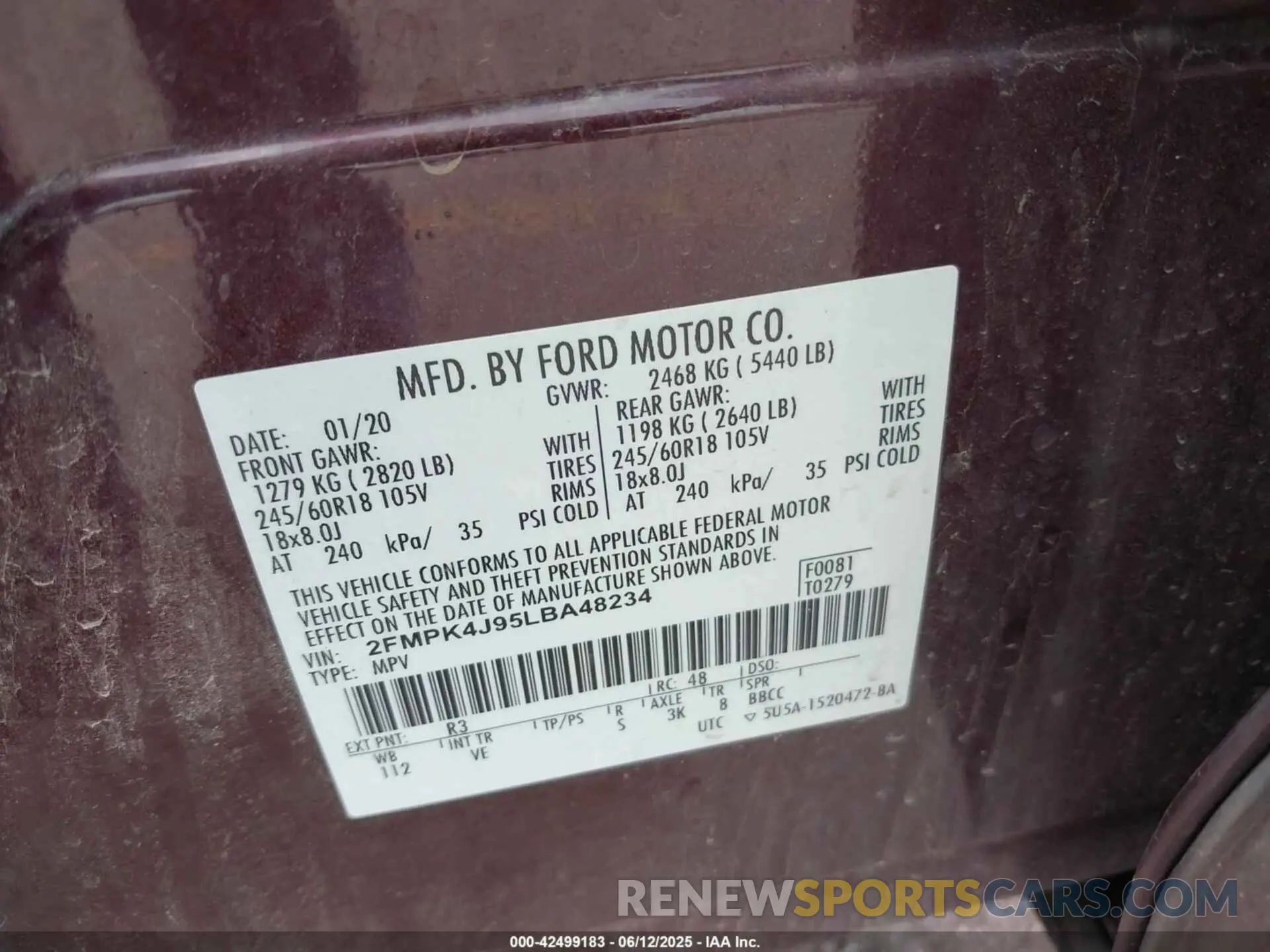9 Фотография поврежденного автомобиля 2FMPK4J95LBA48234 FORD EDGE 2020