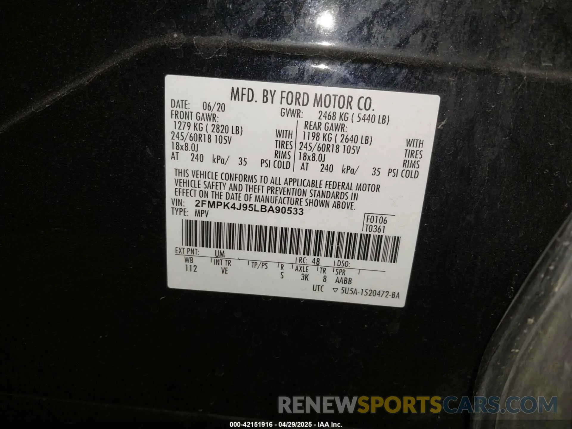 9 Фотография поврежденного автомобиля 2FMPK4J95LBA90533 FORD EDGE 2020