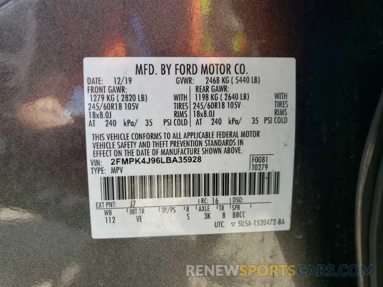 13 Photograph of a damaged car 2FMPK4J96LBA35928 FORD EDGE 2020