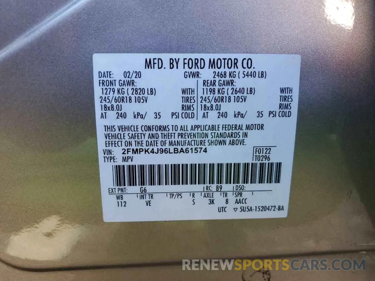 13 Фотография поврежденного автомобиля 2FMPK4J96LBA61574 FORD EDGE 2020