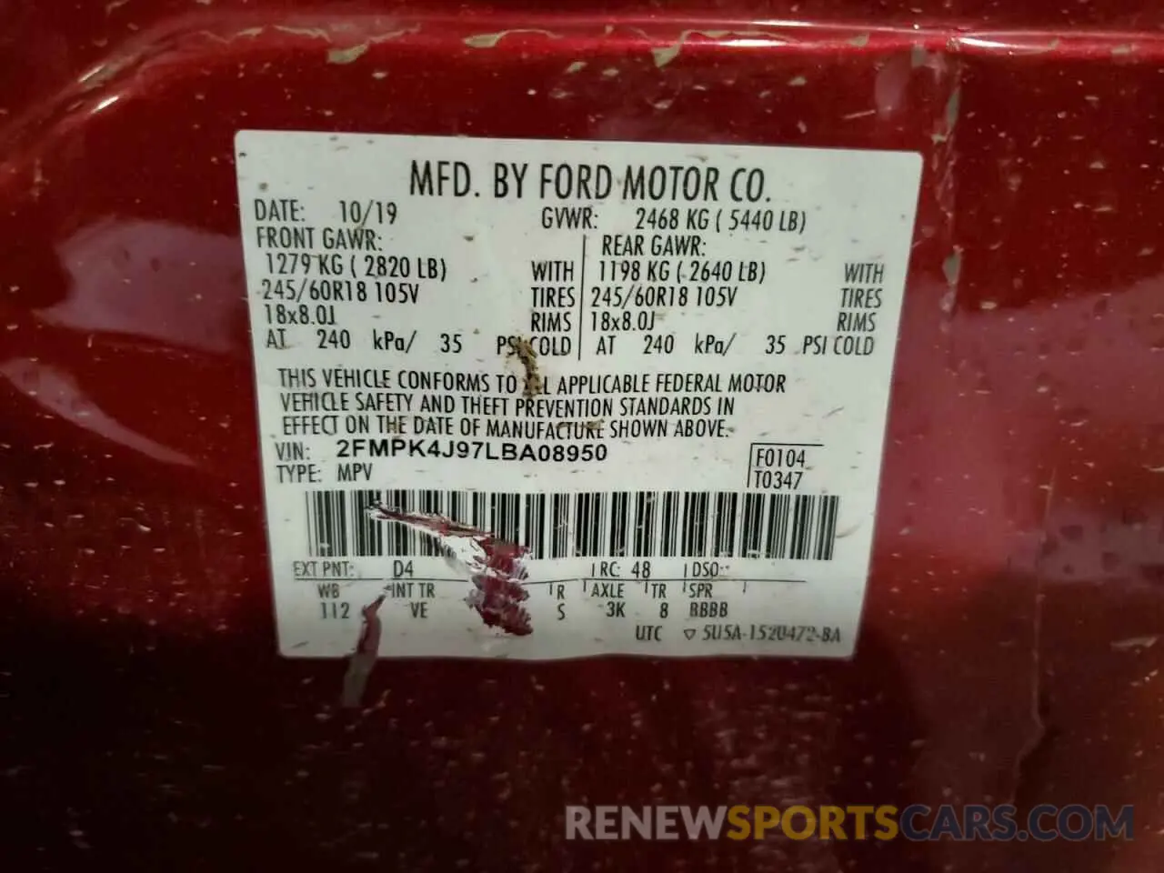 13 Photograph of a damaged car 2FMPK4J97LBA08950 FORD EDGE 2020