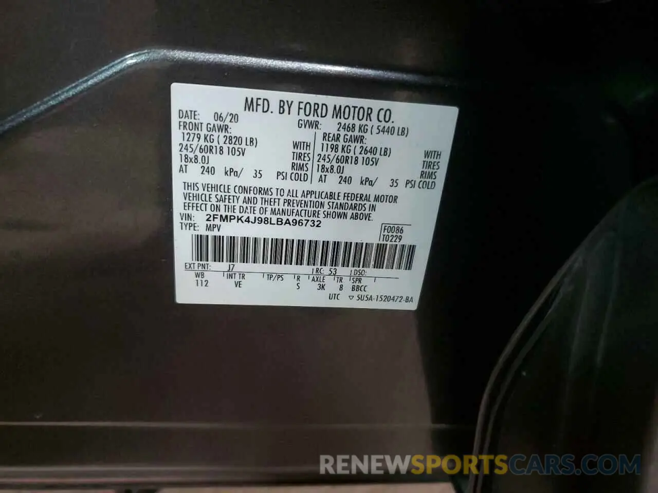 13 Фотография поврежденного автомобиля 2FMPK4J98LBA96732 FORD EDGE 2020