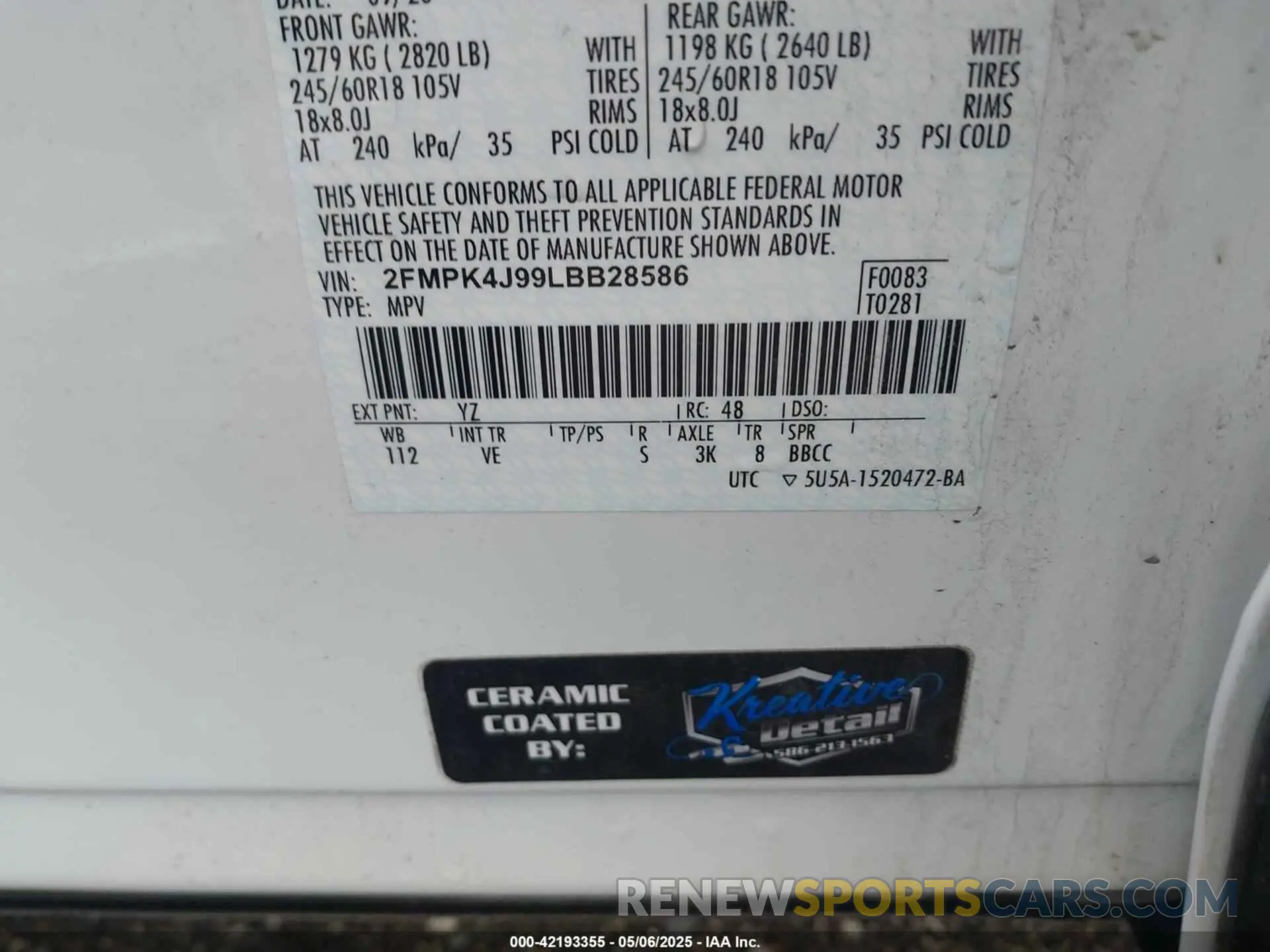 9 Photograph of a damaged car 2FMPK4J99LBB28586 FORD EDGE 2020