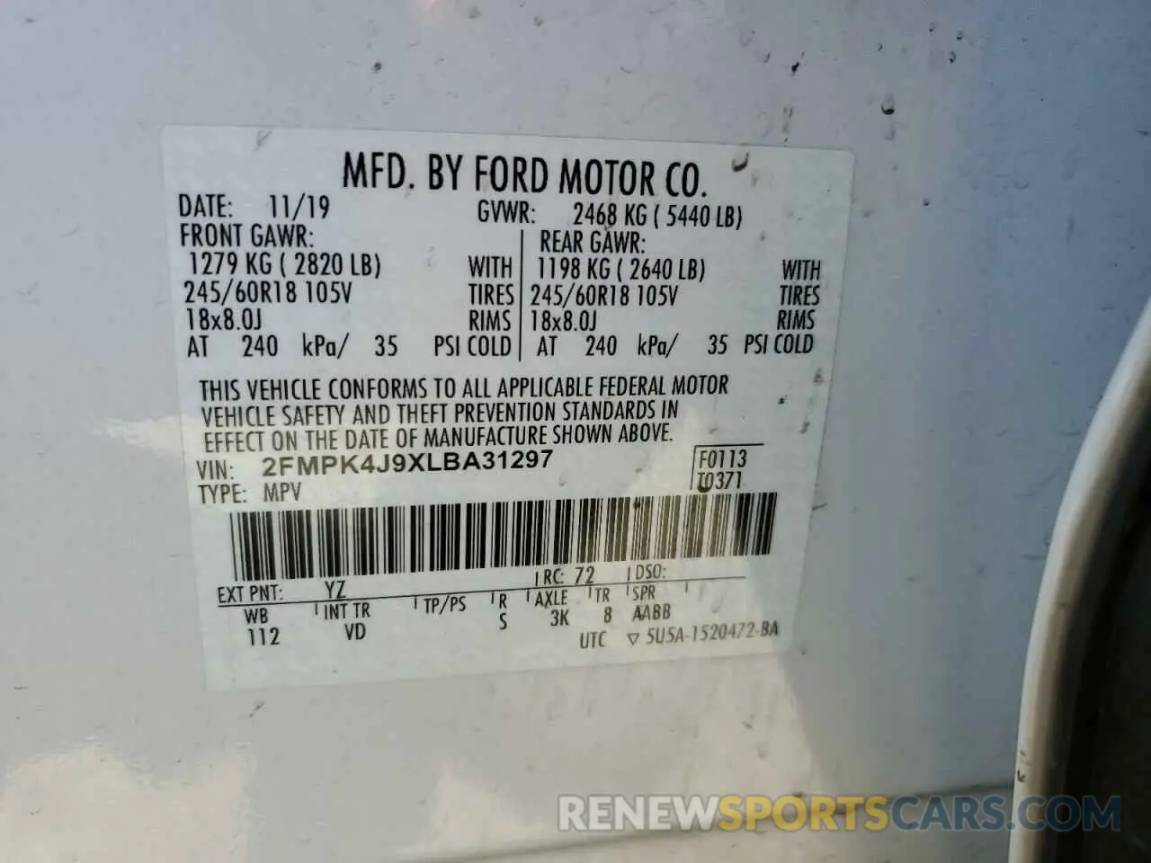 13 Фотография поврежденного автомобиля 2FMPK4J9XLBA31297 FORD EDGE 2020