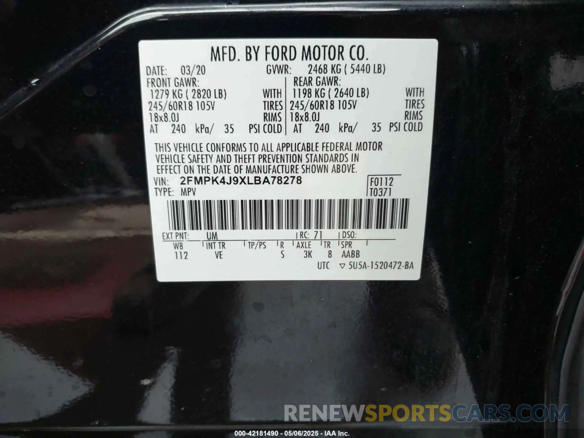 9 Photograph of a damaged car 2FMPK4J9XLBA78278 FORD EDGE 2020