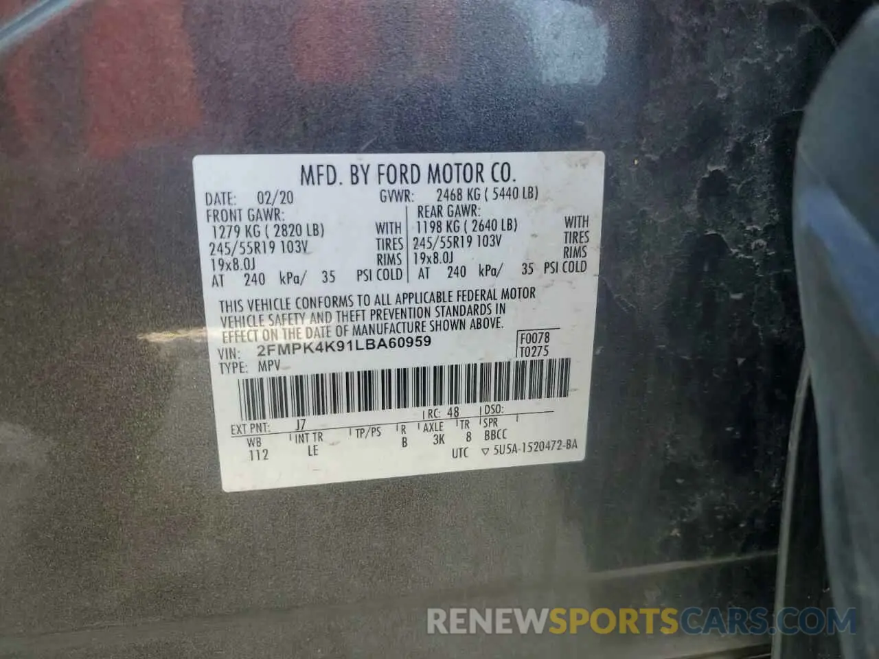 13 Photograph of a damaged car 2FMPK4K91LBA60959 FORD EDGE 2020
