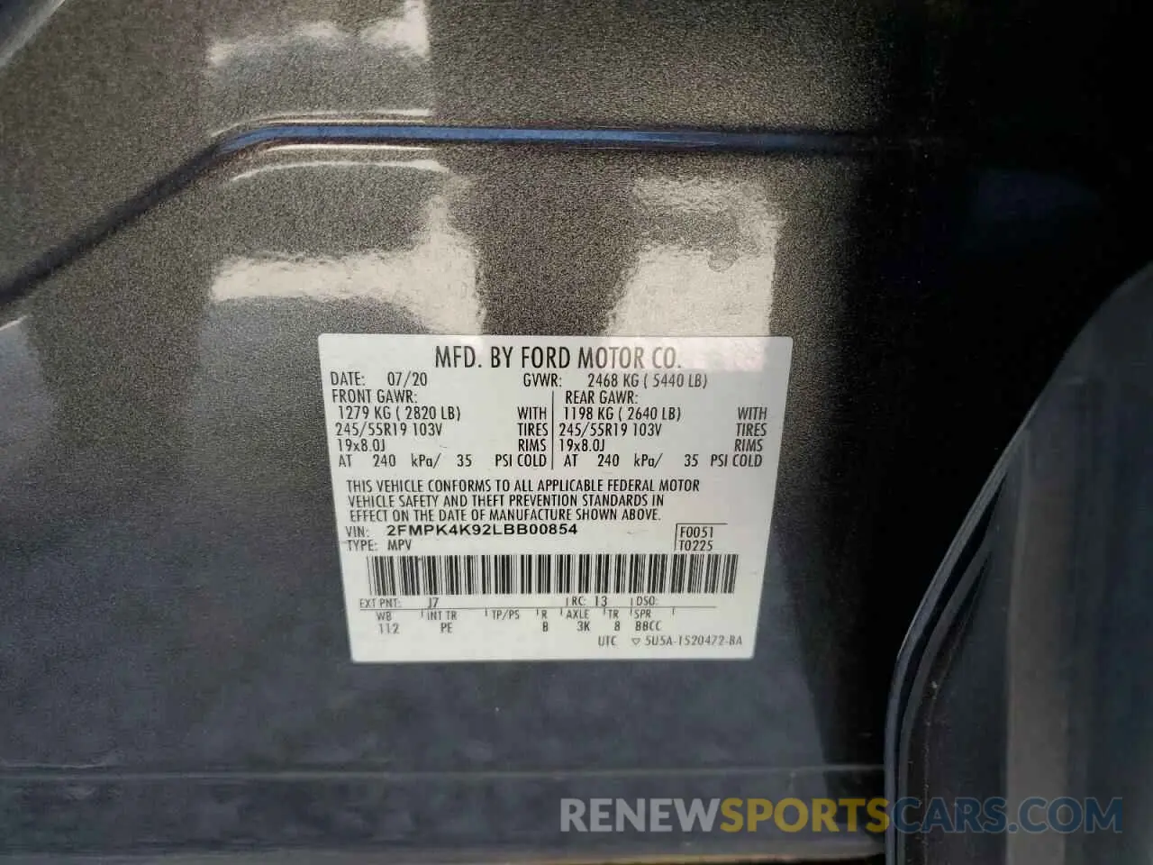 13 Фотография поврежденного автомобиля 2FMPK4K92LBB00854 FORD EDGE 2020