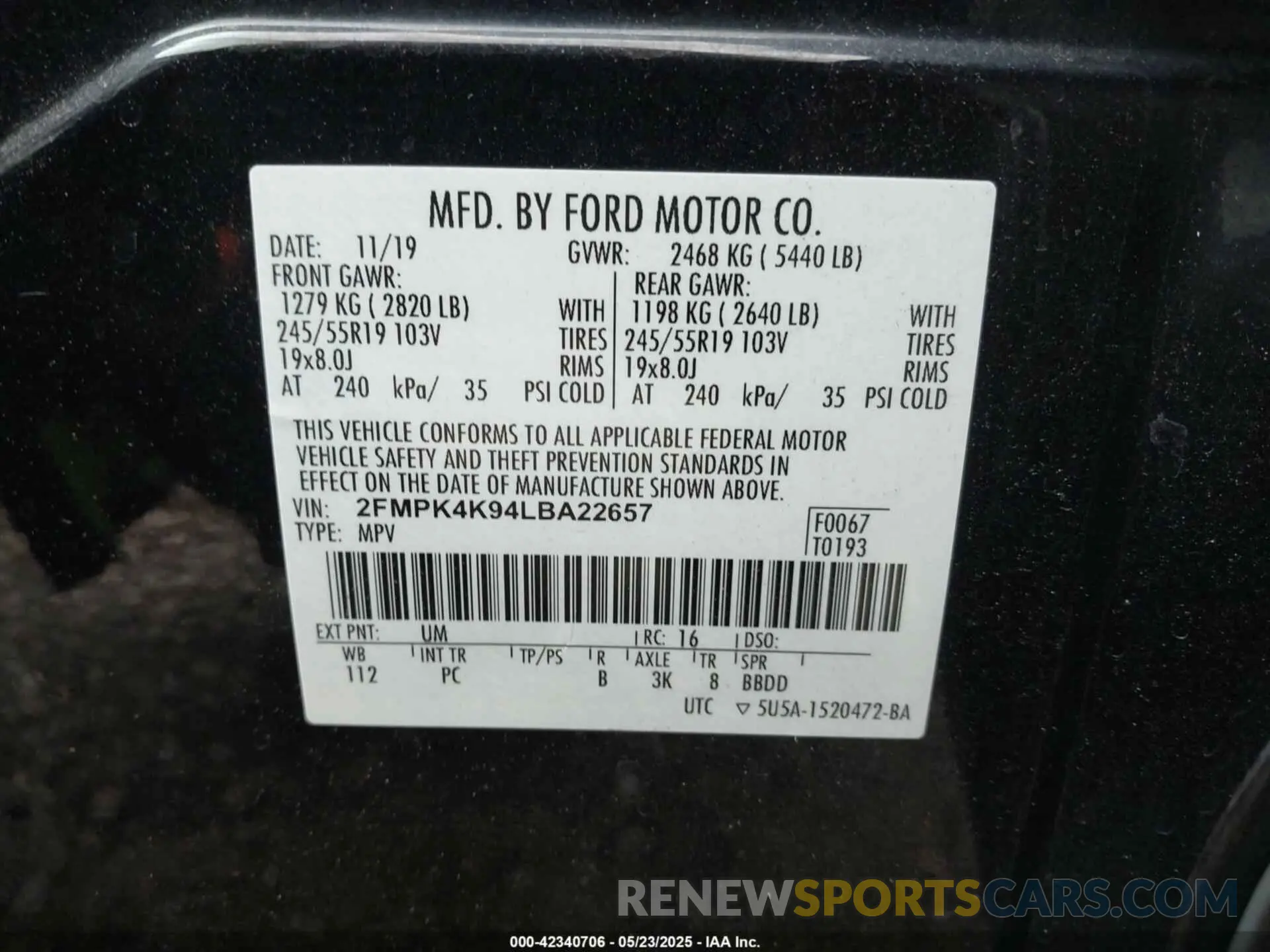 9 Photograph of a damaged car 2FMPK4K94LBA22657 FORD EDGE 2020