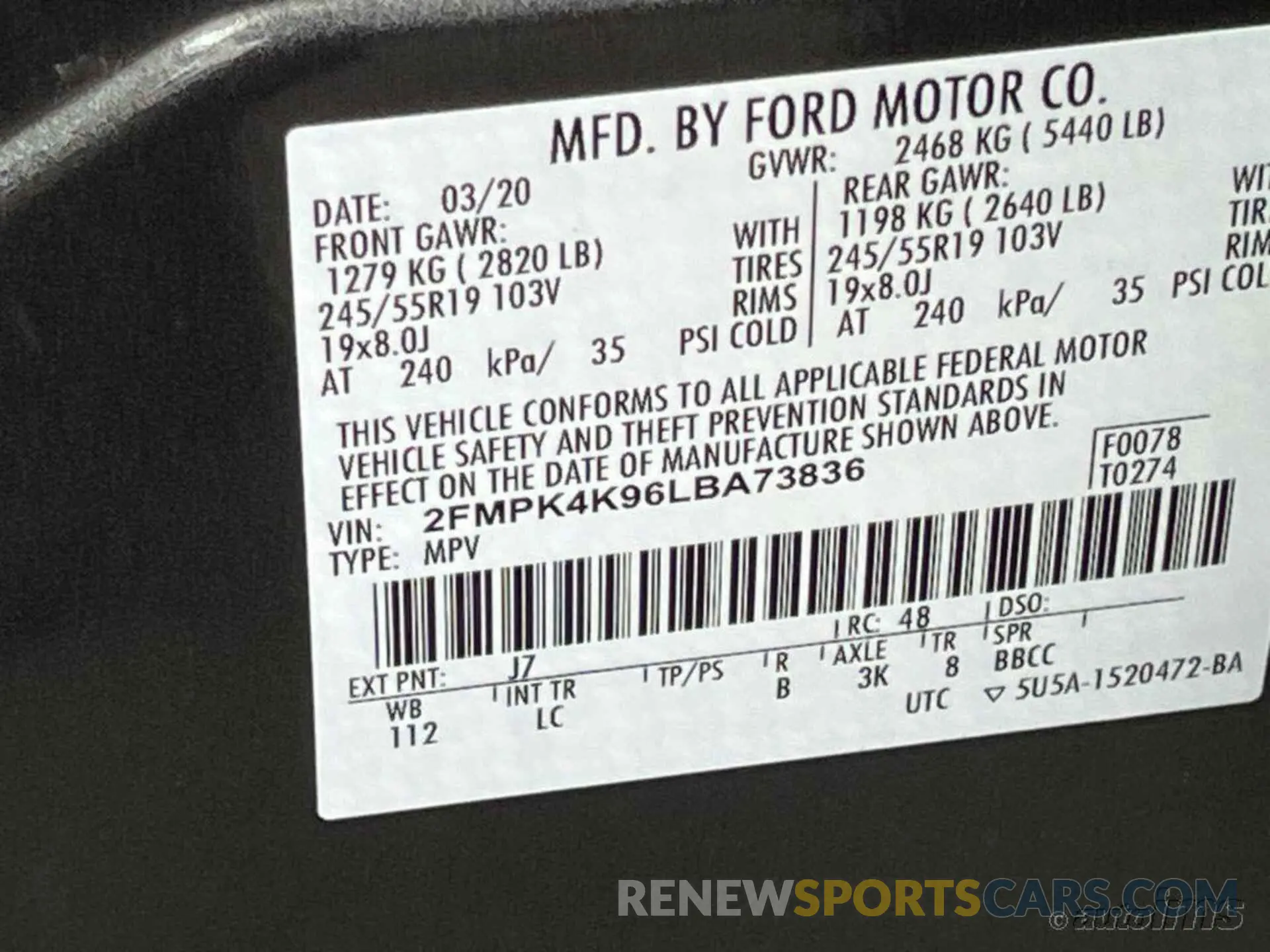 11 Фотография поврежденного автомобиля 2FMPK4K96LBA73836 FORD EDGE 2020