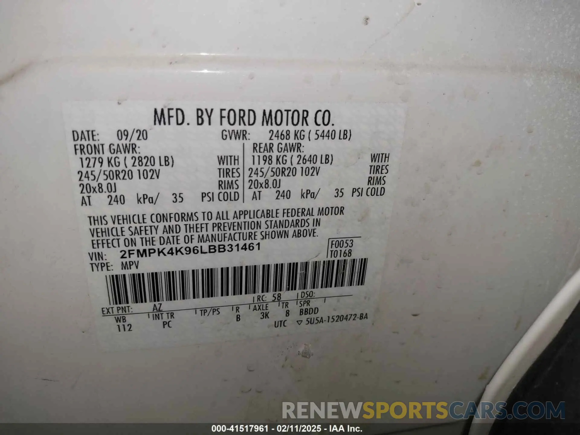 9 Фотография поврежденного автомобиля 2FMPK4K96LBB31461 FORD EDGE 2020