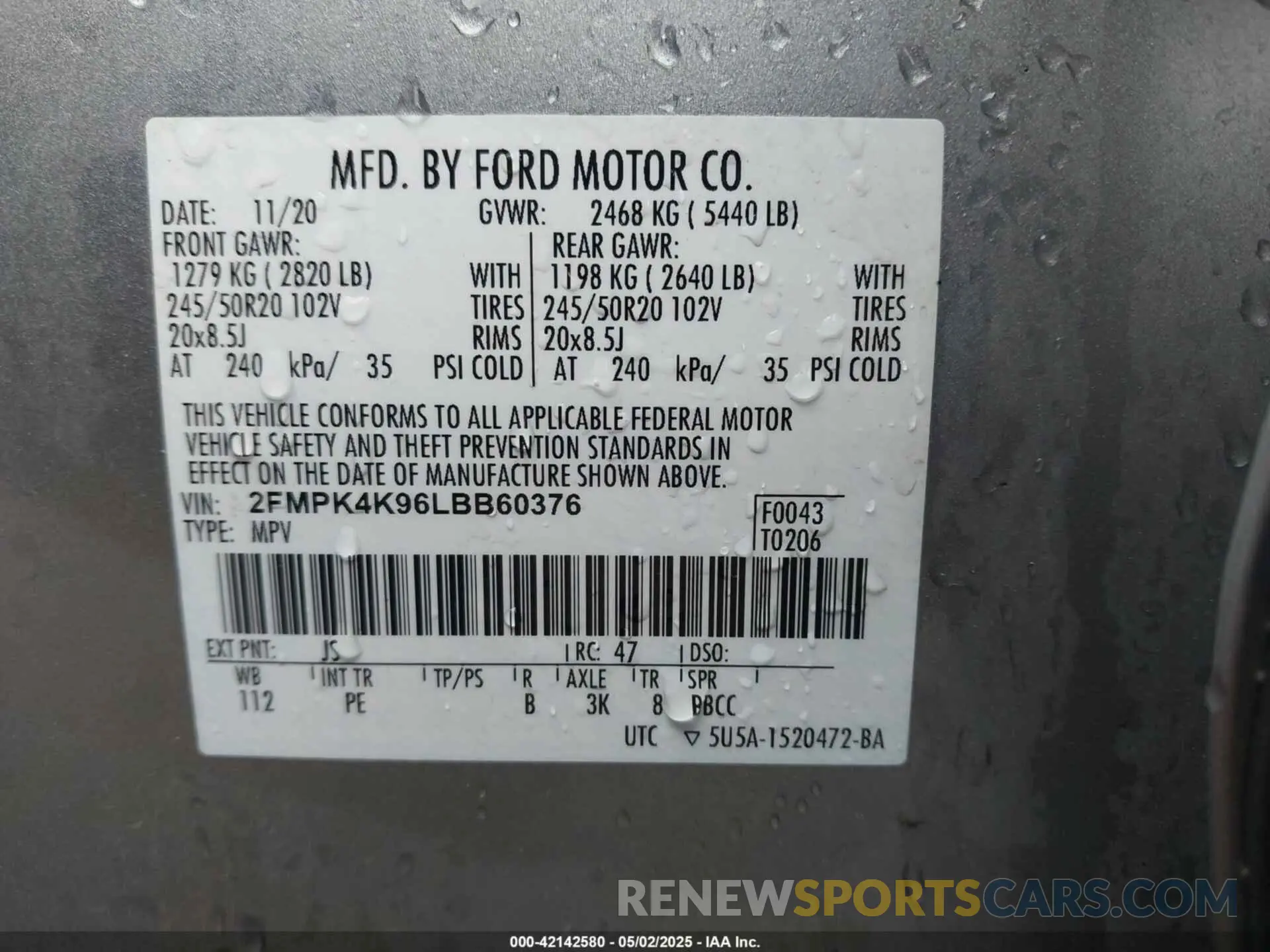 9 Photograph of a damaged car 2FMPK4K96LBB60376 FORD EDGE 2020