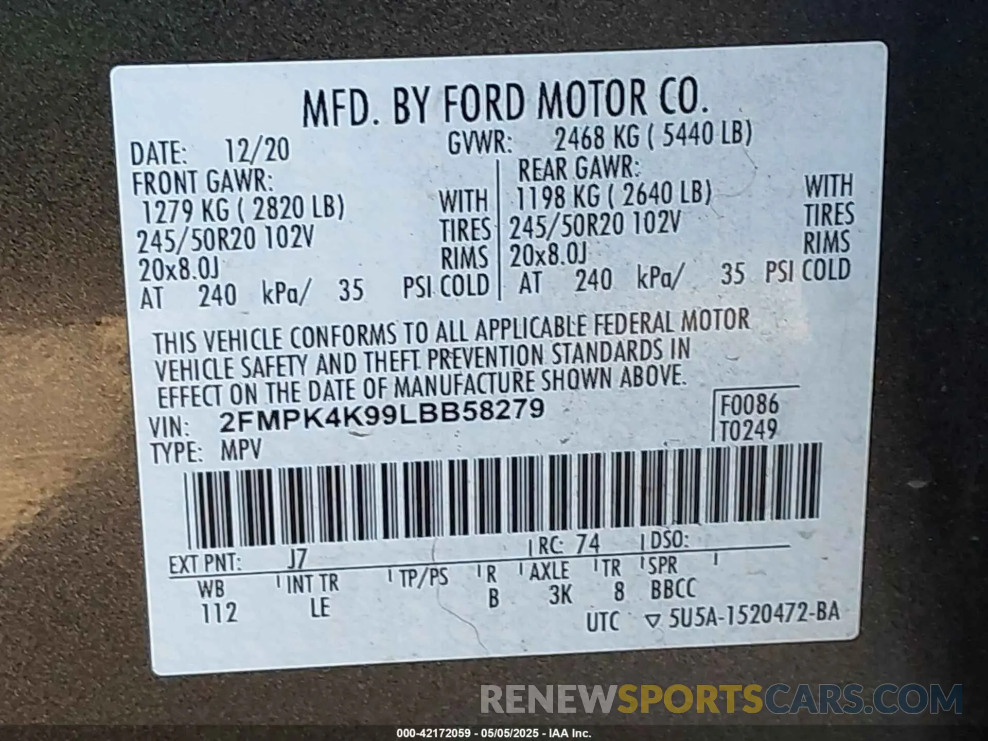 9 Photograph of a damaged car 2FMPK4K99LBB58279 FORD EDGE 2020