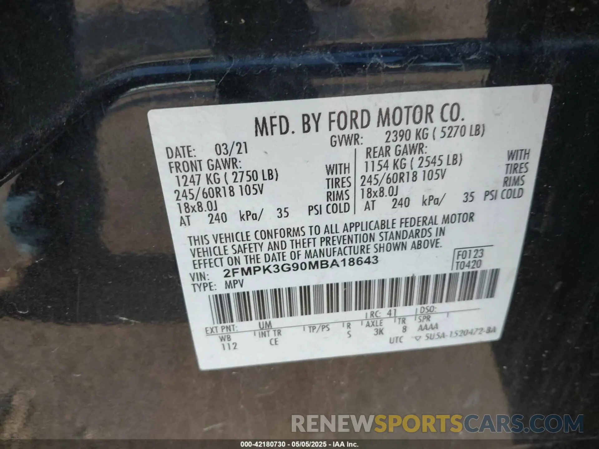 9 Фотография поврежденного автомобиля 2FMPK3G90MBA18643 FORD EDGE 2021