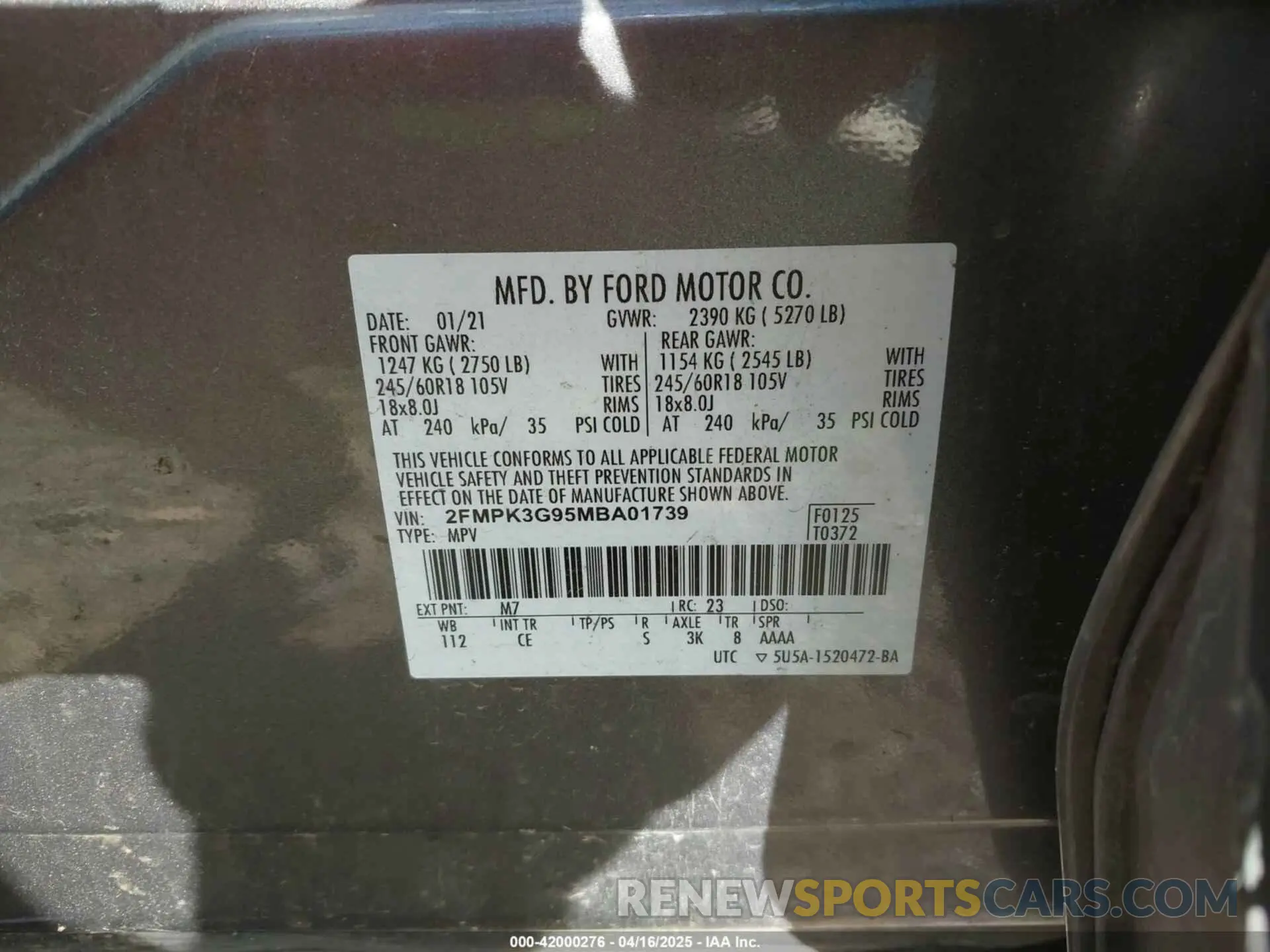 9 Photograph of a damaged car 2FMPK3G95MBA01739 FORD EDGE 2021