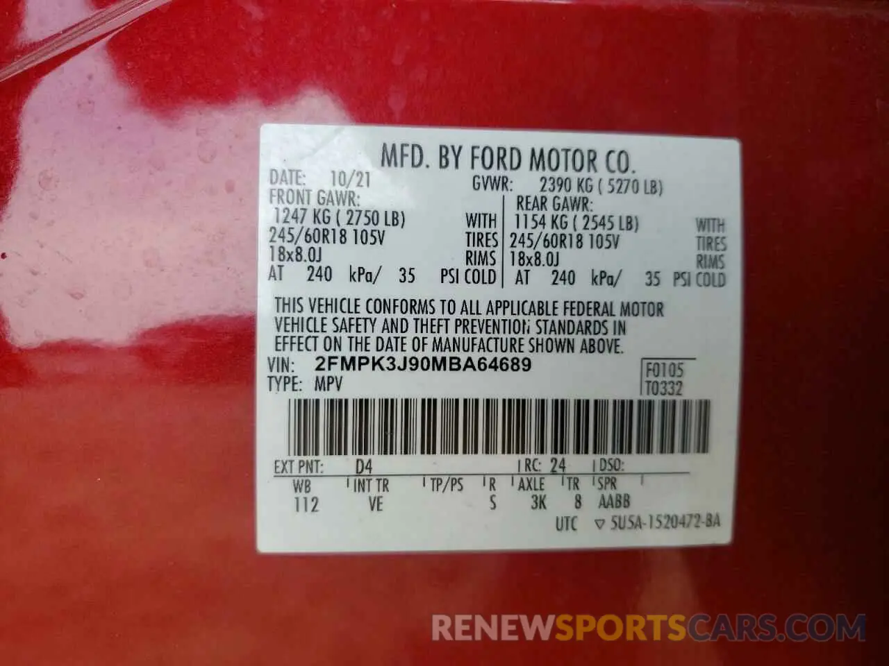 13 Фотография поврежденного автомобиля 2FMPK3J90MBA64689 FORD EDGE 2021
