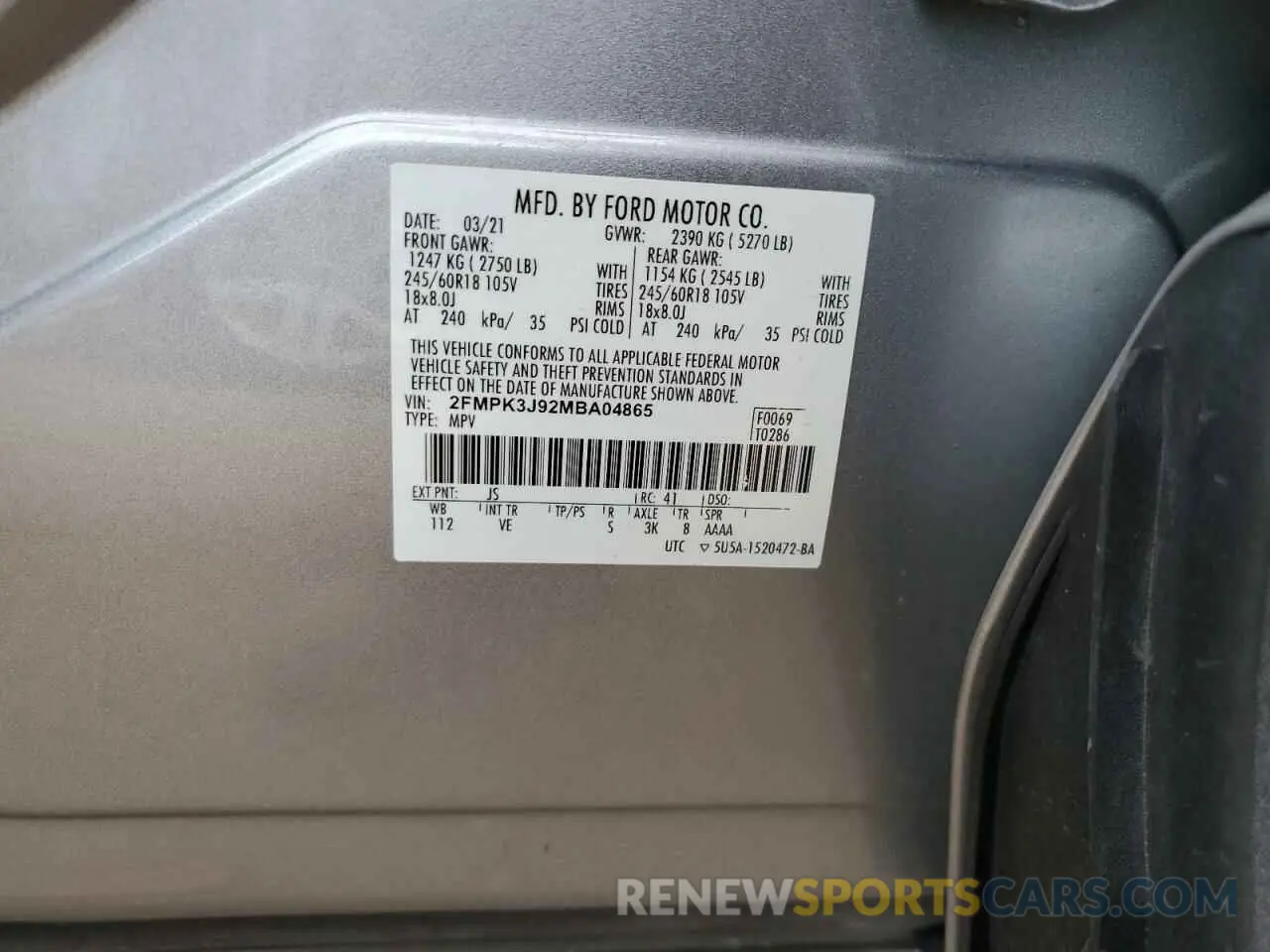 13 Фотография поврежденного автомобиля 2FMPK3J92MBA04865 FORD EDGE 2021