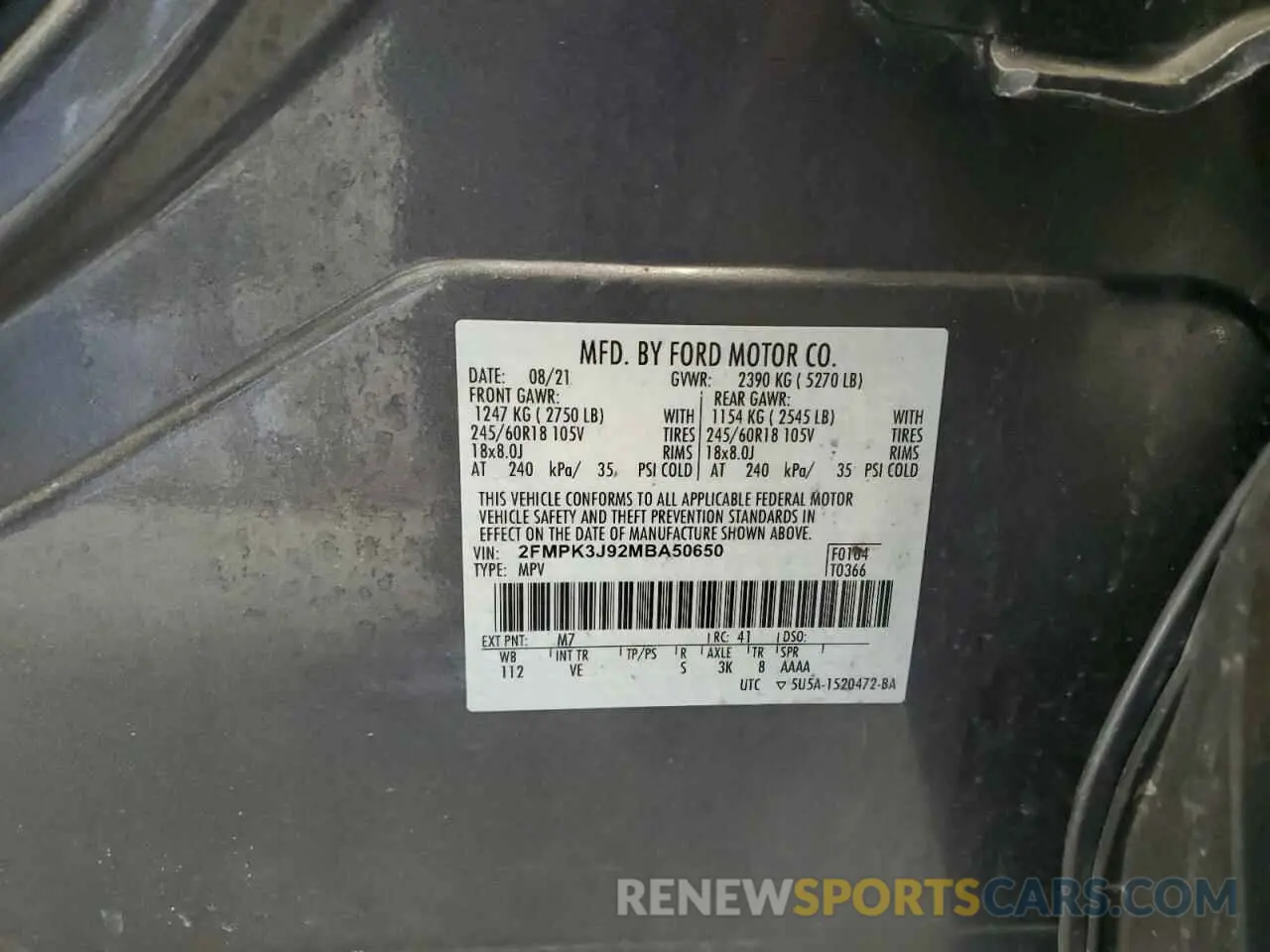 12 Фотография поврежденного автомобиля 2FMPK3J92MBA50650 FORD EDGE 2021