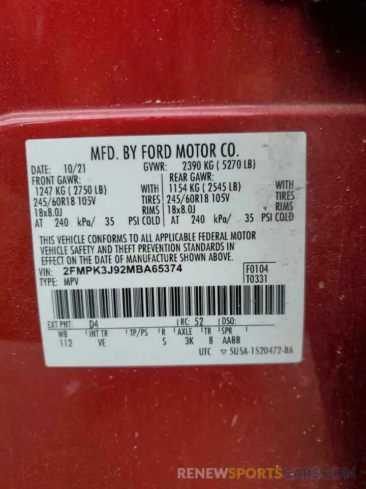 15 Фотография поврежденного автомобиля 2FMPK3J92MBA65374 FORD EDGE 2021