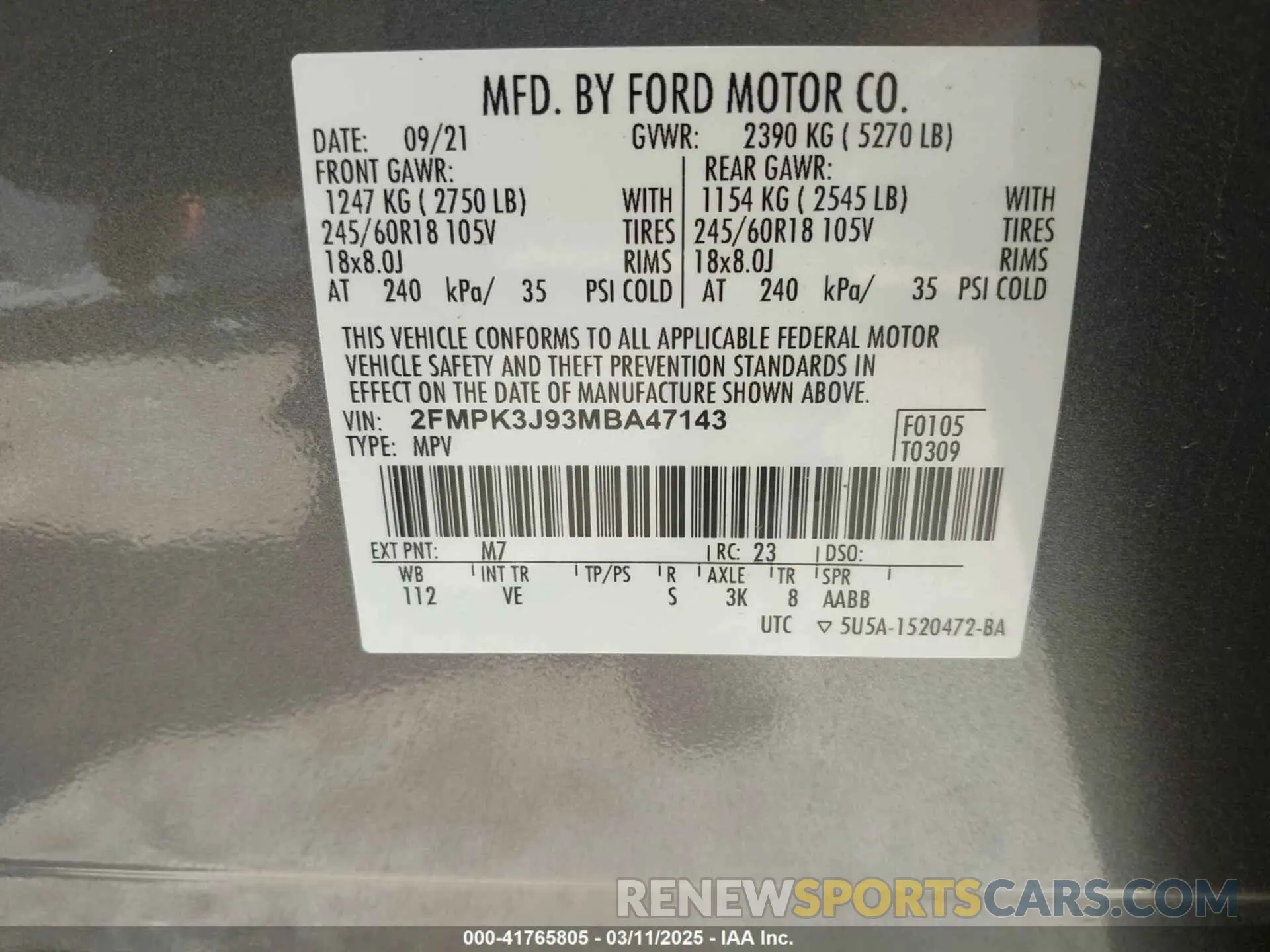 9 Фотография поврежденного автомобиля 2FMPK3J93MBA47143 FORD EDGE 2021