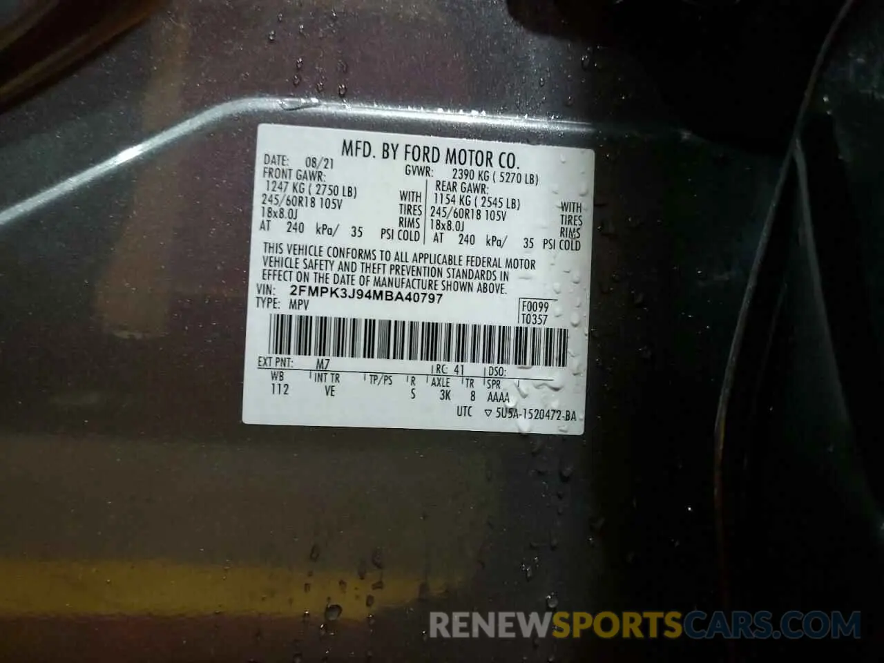 13 Фотография поврежденного автомобиля 2FMPK3J94MBA40797 FORD EDGE 2021