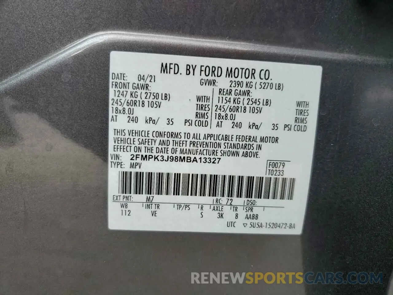 16 Фотография поврежденного автомобиля 2FMPK3J98MBA13327 FORD EDGE 2021