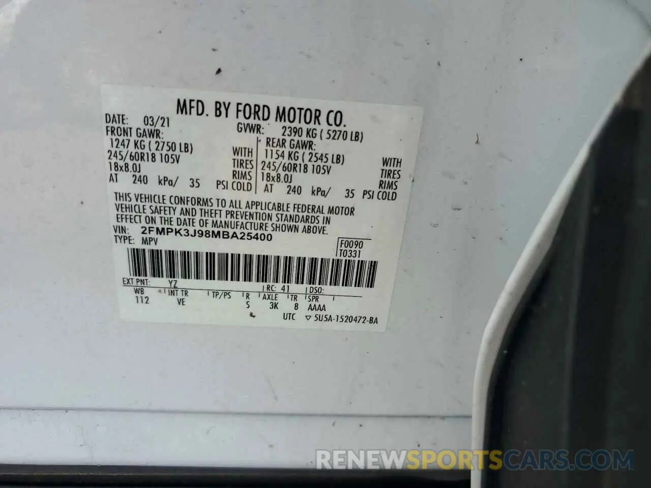 13 Photograph of a damaged car 2FMPK3J98MBA25400 FORD EDGE 2021