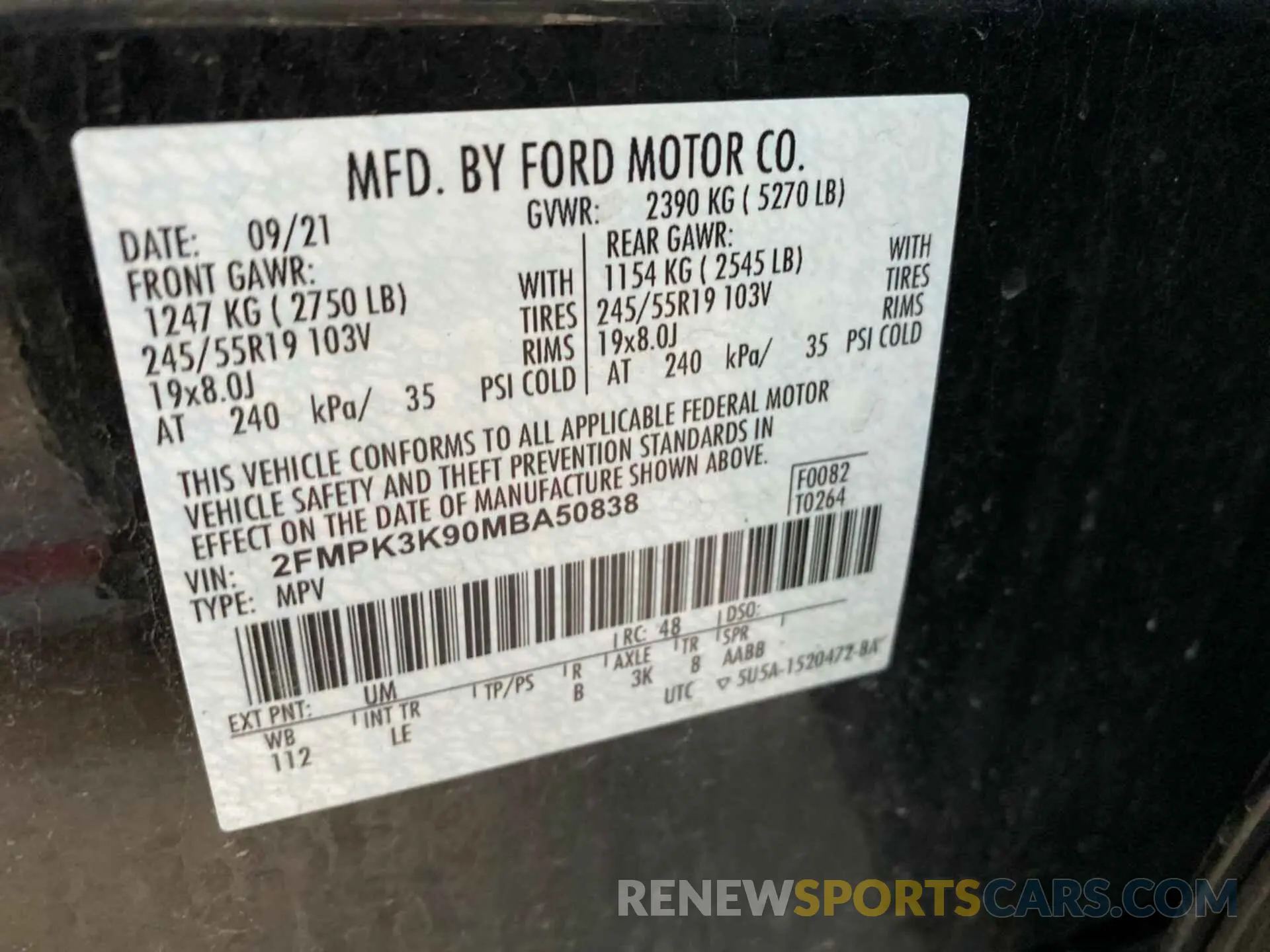 12 Фотография поврежденного автомобиля 2FMPK3K90MBA50838 FORD EDGE 2021