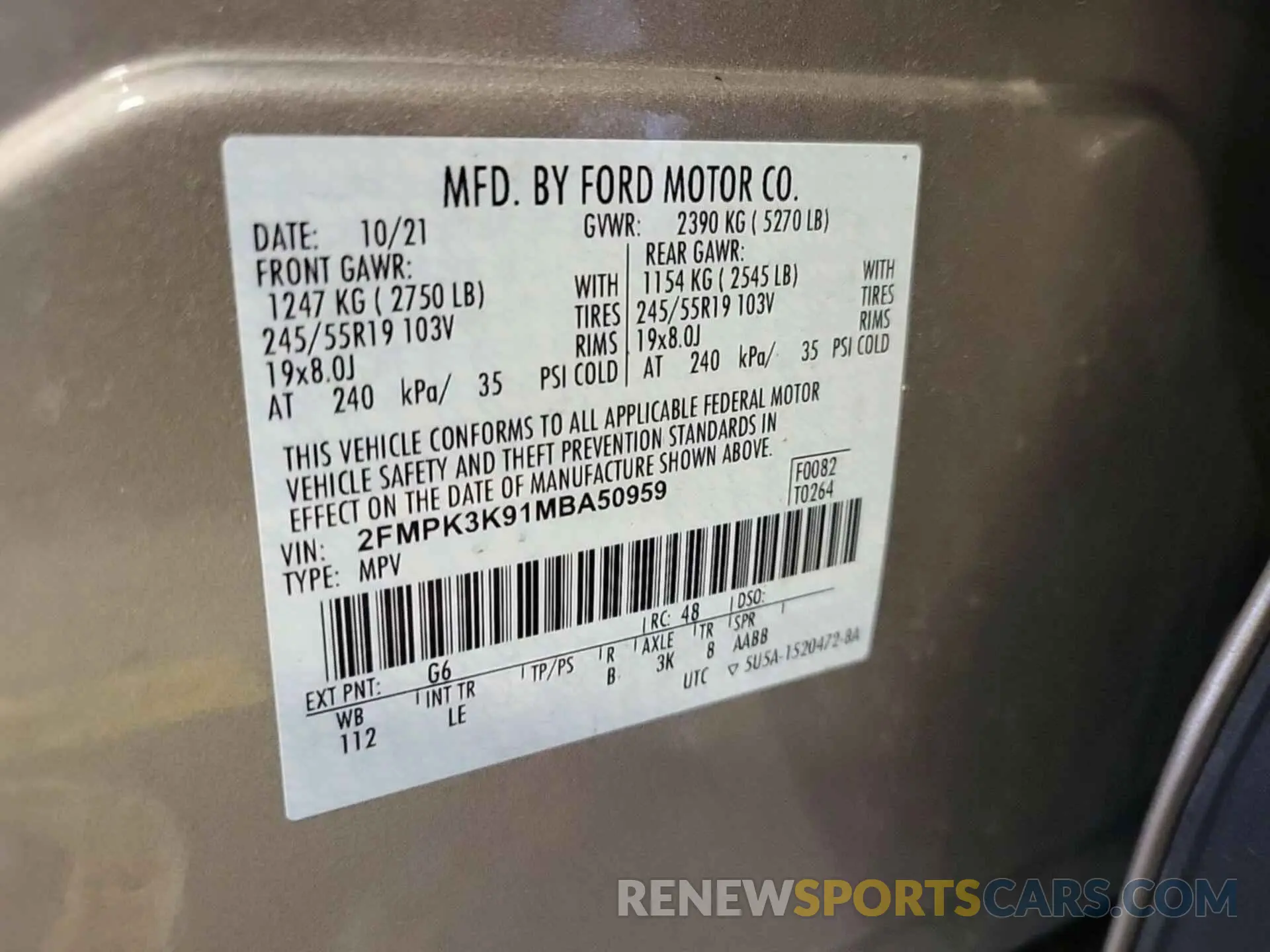 10 Фотография поврежденного автомобиля 2FMPK3K91MBA50959 FORD EDGE 2021