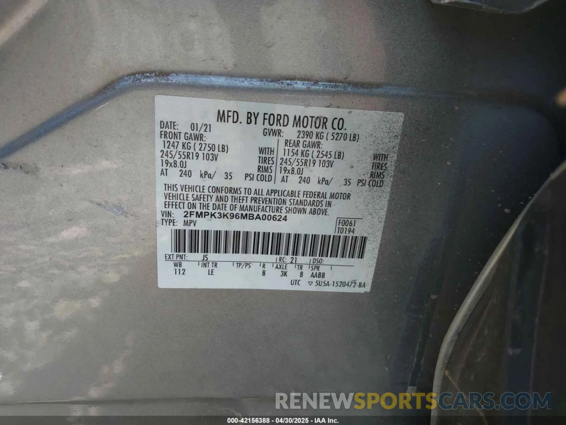 9 Фотография поврежденного автомобиля 2FMPK3K96MBA00624 FORD EDGE 2021