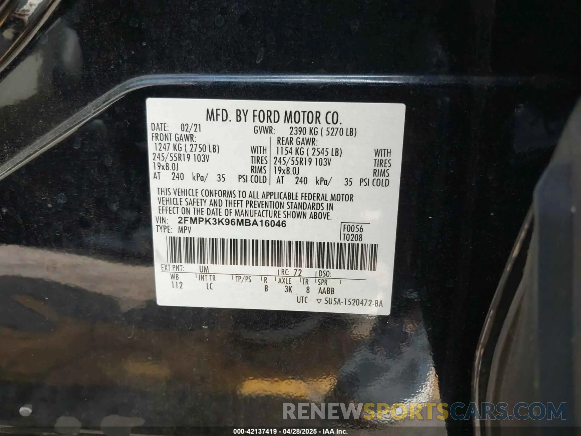 9 Photograph of a damaged car 2FMPK3K96MBA16046 FORD EDGE 2021