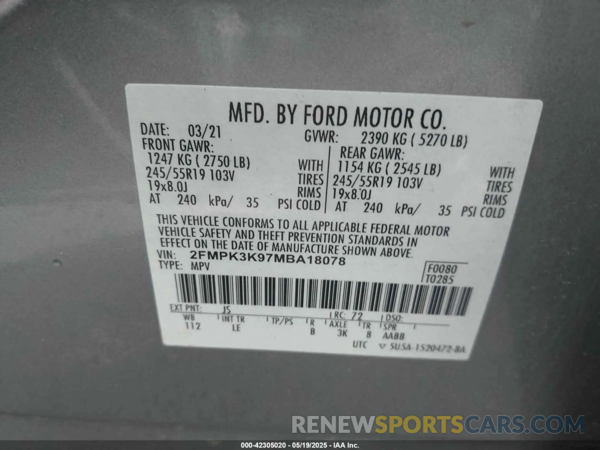9 Photograph of a damaged car 2FMPK3K97MBA18078 FORD EDGE 2021