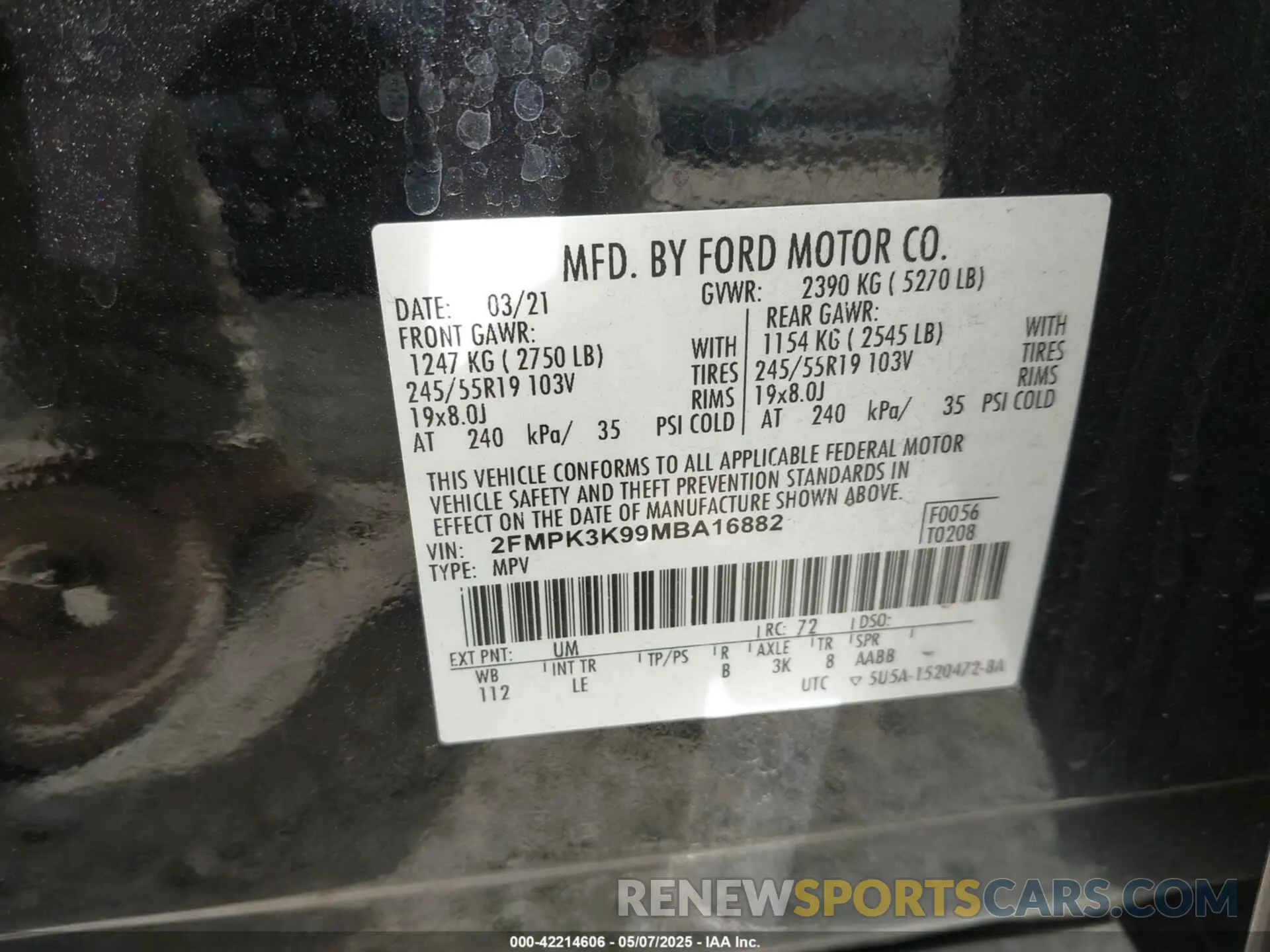 9 Фотография поврежденного автомобиля 2FMPK3K99MBA16882 FORD EDGE 2021