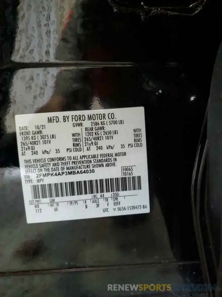 13 Фотография поврежденного автомобиля 2FMPK4AP3MBA64030 FORD EDGE 2021