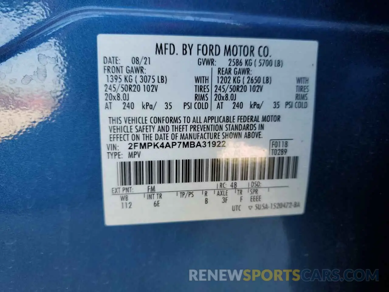 12 Photograph of a damaged car 2FMPK4AP7MBA31922 FORD EDGE 2021