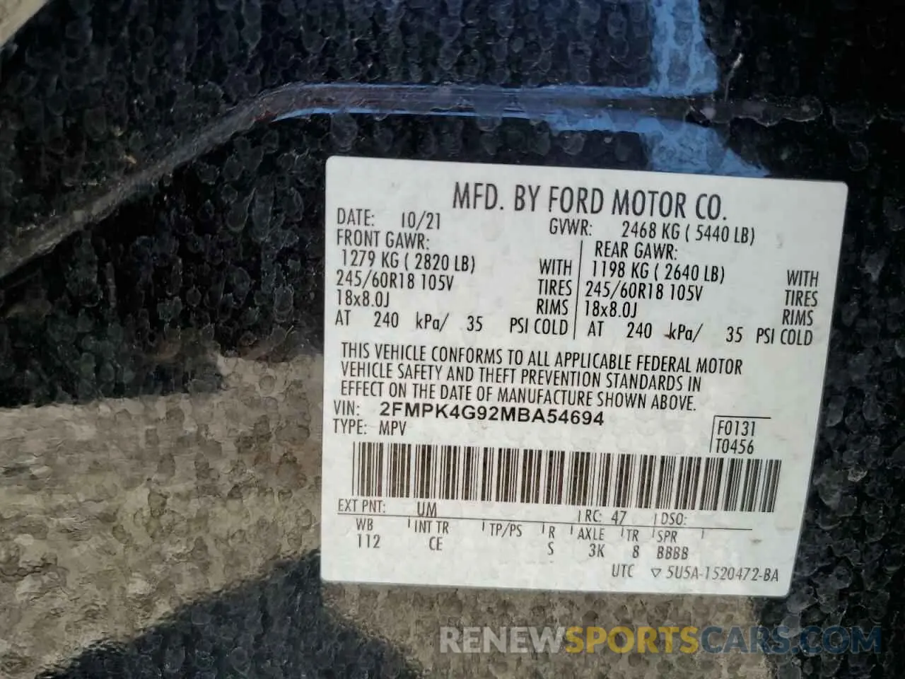 12 Photograph of a damaged car 2FMPK4G92MBA54694 FORD EDGE 2021