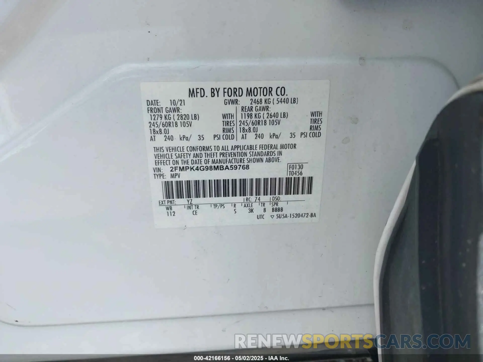 9 Photograph of a damaged car 2FMPK4G98MBA59768 FORD EDGE 2021